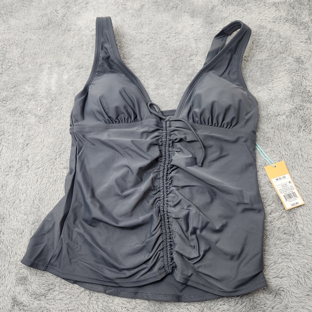 Gray Ruched Bikini Tank Top
